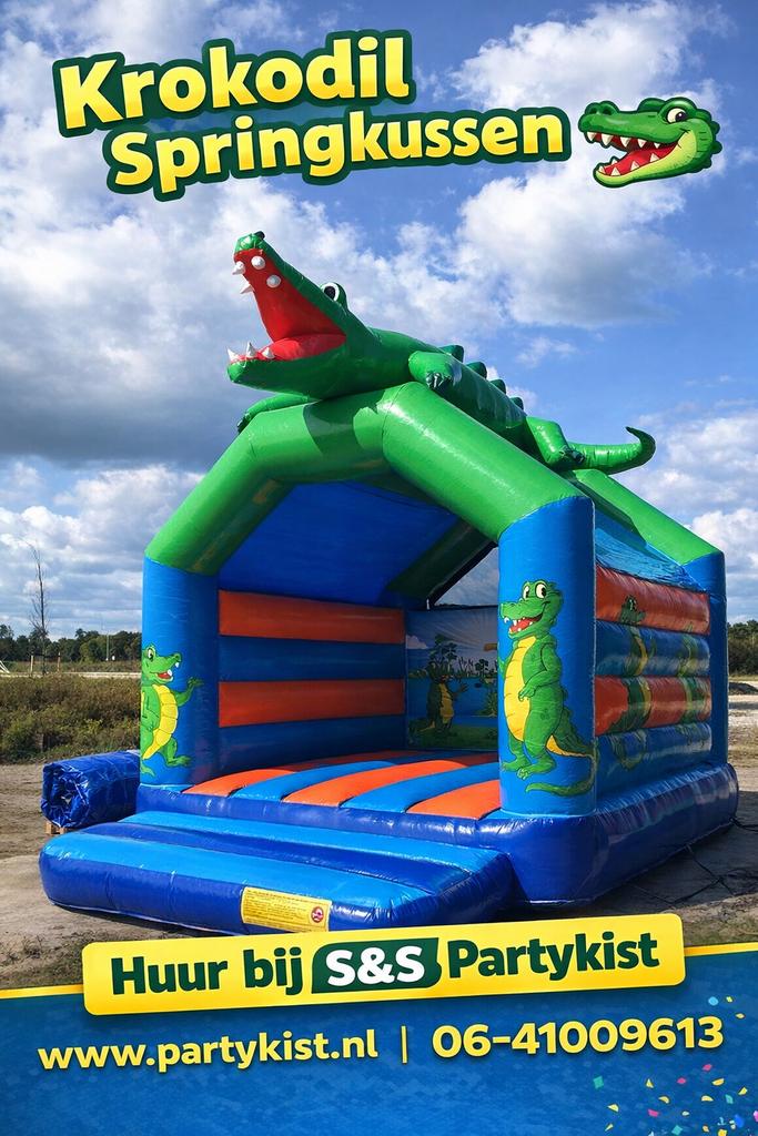 Krokodil Springkussen - Huur voor Feestjes en Evenementen, Ophalen of Verzenden, Gebruikt