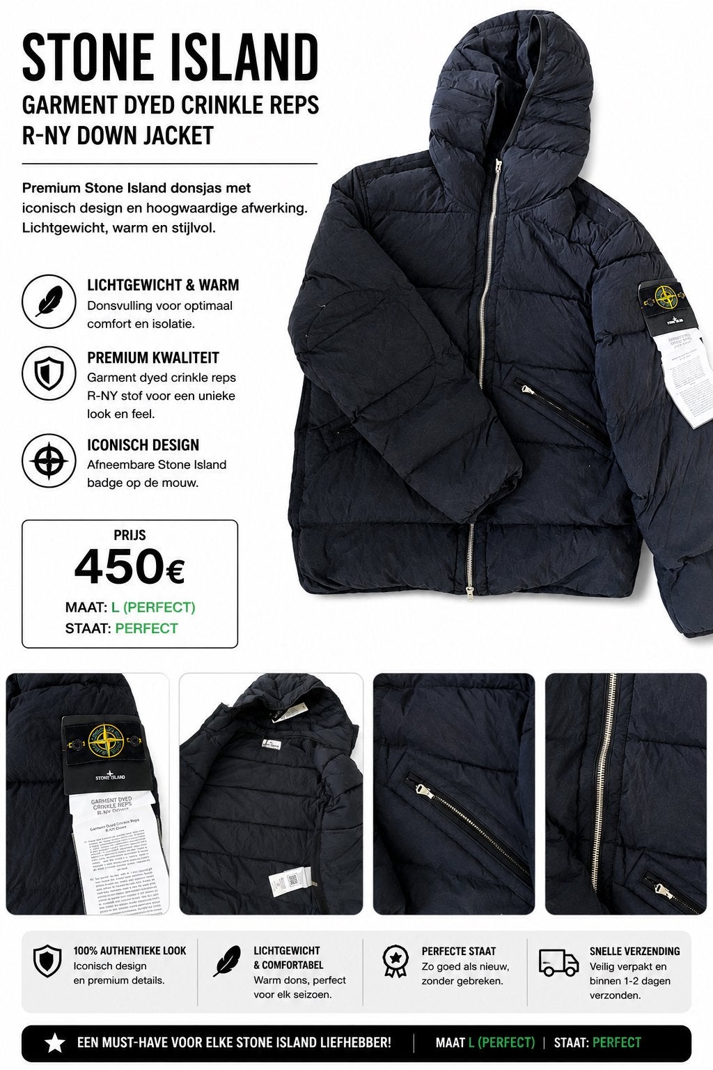 Stone island winter jas, Kleding | Heren, Jassen | Winter, Ophalen of Verzenden, Nieuw, Maat 52/54 (L), Zwart