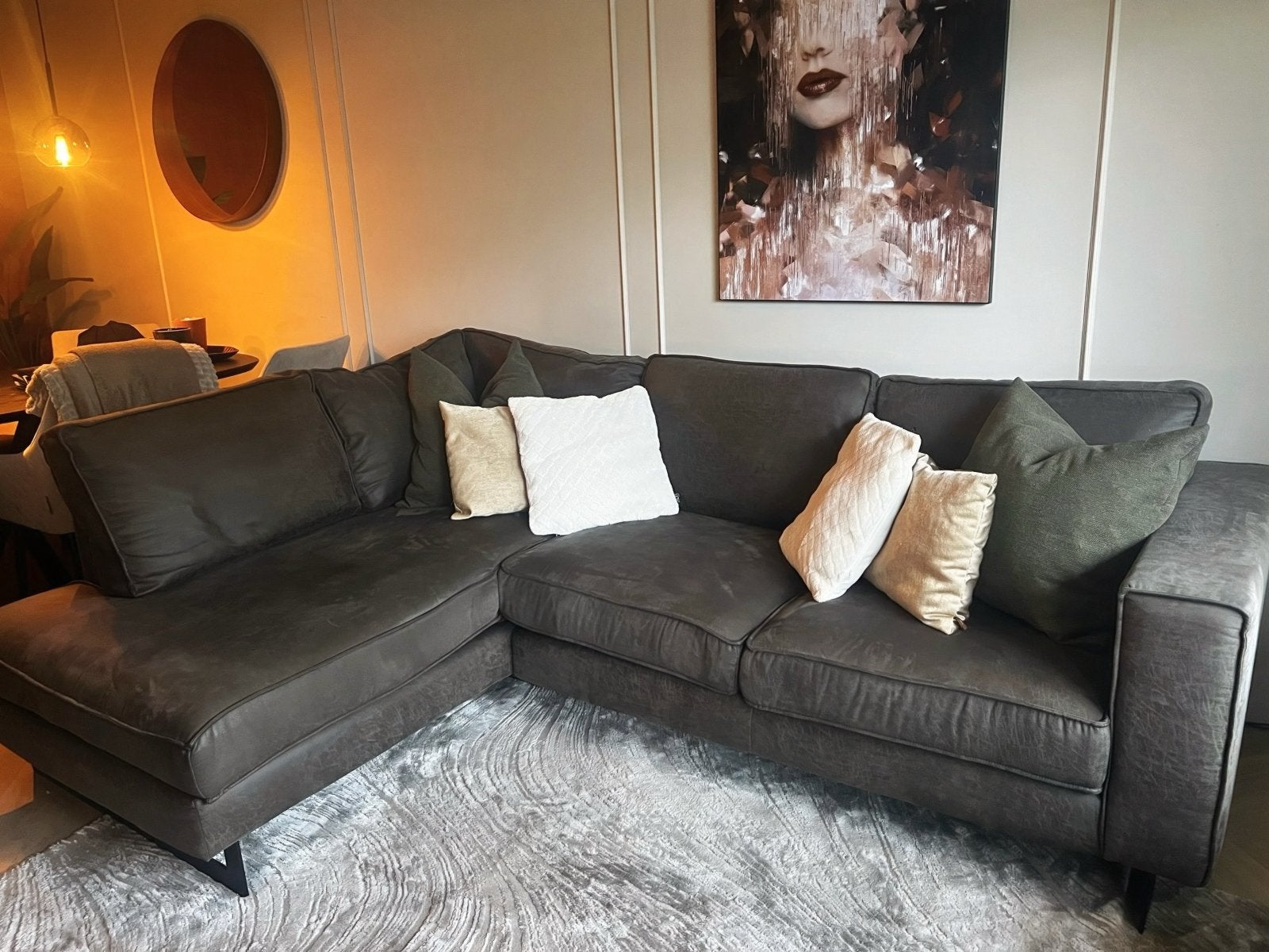Hoekbank Microvezel Antraciet, Huis en Inrichting, Ophalen, 250 tot 300 cm, Gebruikt, Hoekbank