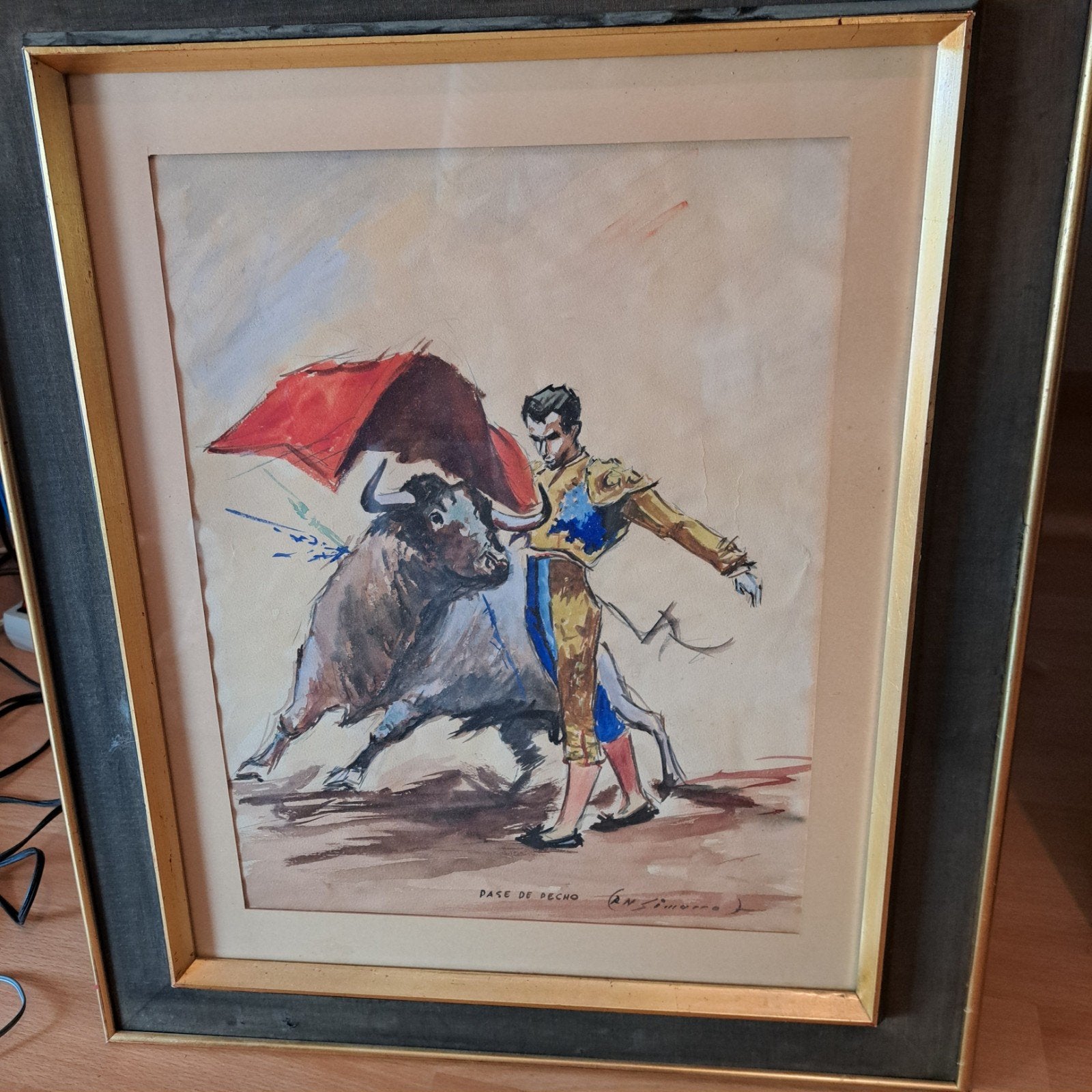 Vintage Stierengevecht Schilderij - Matador en Stier, Ophalen of Verzenden