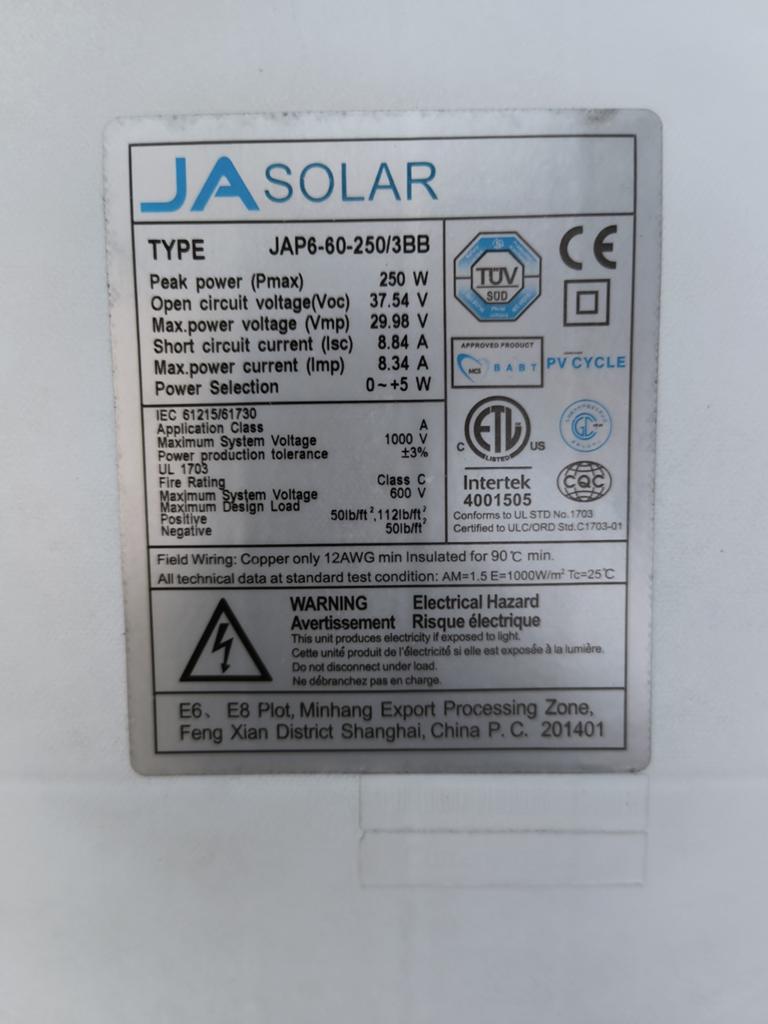15x JA Solar zonnepanelen 250Wp - Poly, Ophalen of Verzenden, Gebruikt