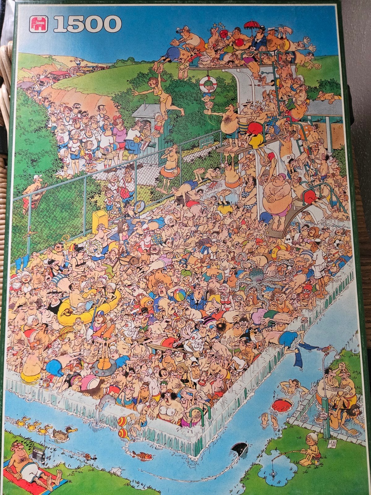 Jan van Haasteren legpuzzel 1500 stukjes - Zwembadpret, Ophalen of Verzenden, 500 t/m 1500 stukjes, Zo goed als nieuw