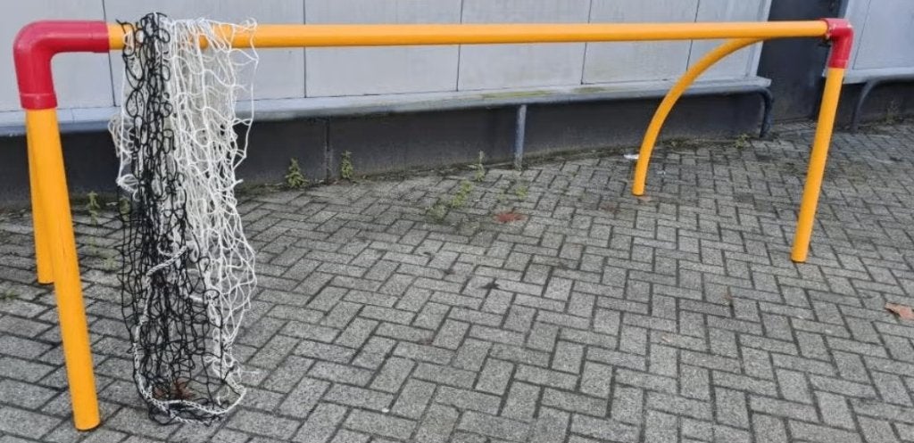 Gele demontabele (voetbal)doelen – ca. 110 x 300 cm met net, Groter dan maat XL, Ophalen, Gebruikt, Overige typen