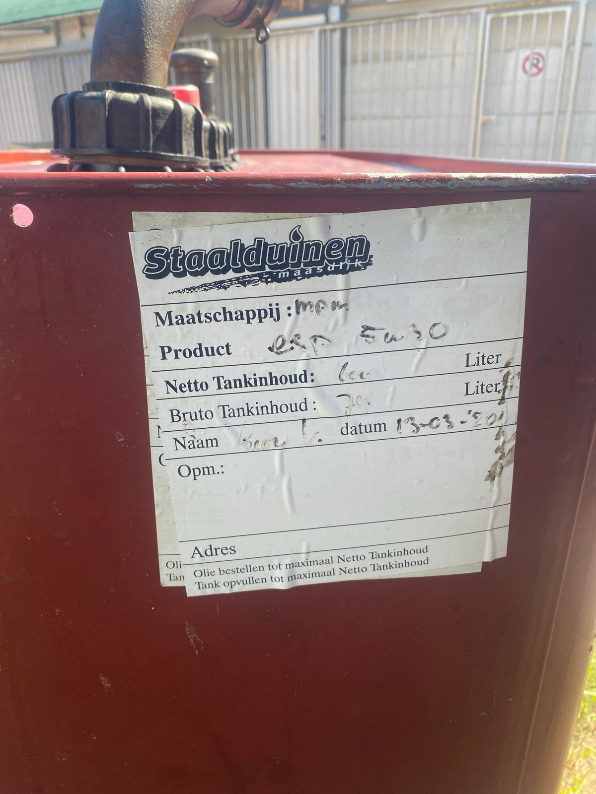 Dubbelwandige olietank 700L - Schone olie, Ophalen