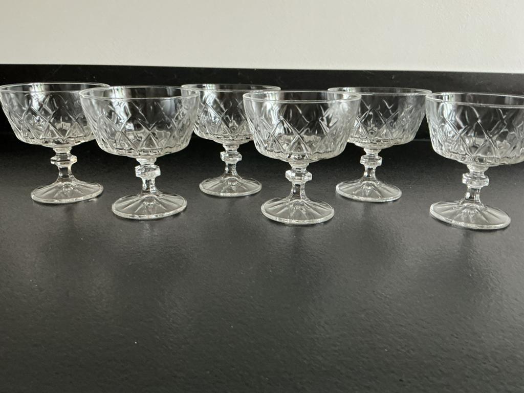 6 kristallen champagne coupes van VMC Reims, Antiek en Kunst, Antiek | Glas en Kristal, Ophalen of Verzenden