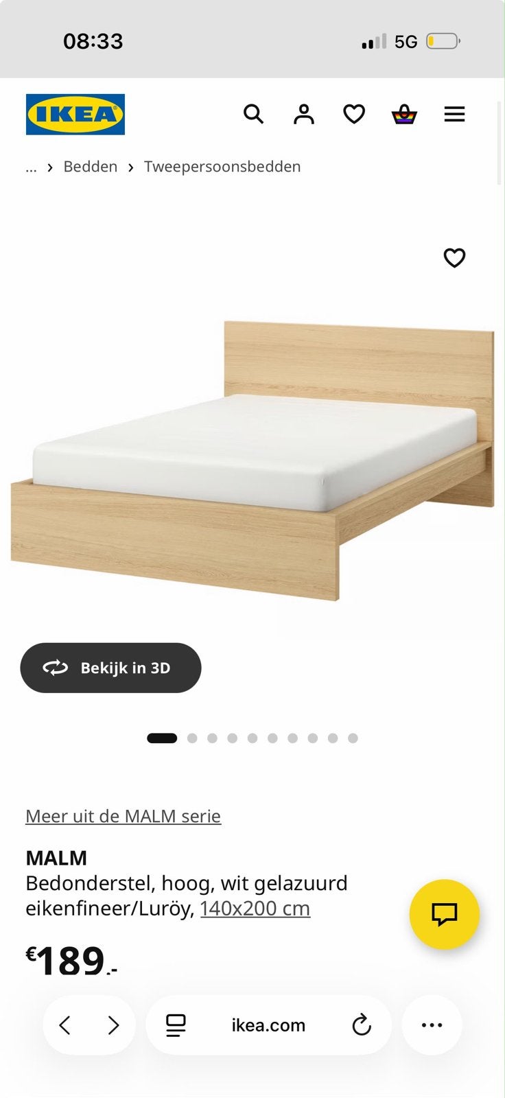 IKEA MALM Bed, Ophalen, Gebruikt, Wit, Tweepersoons