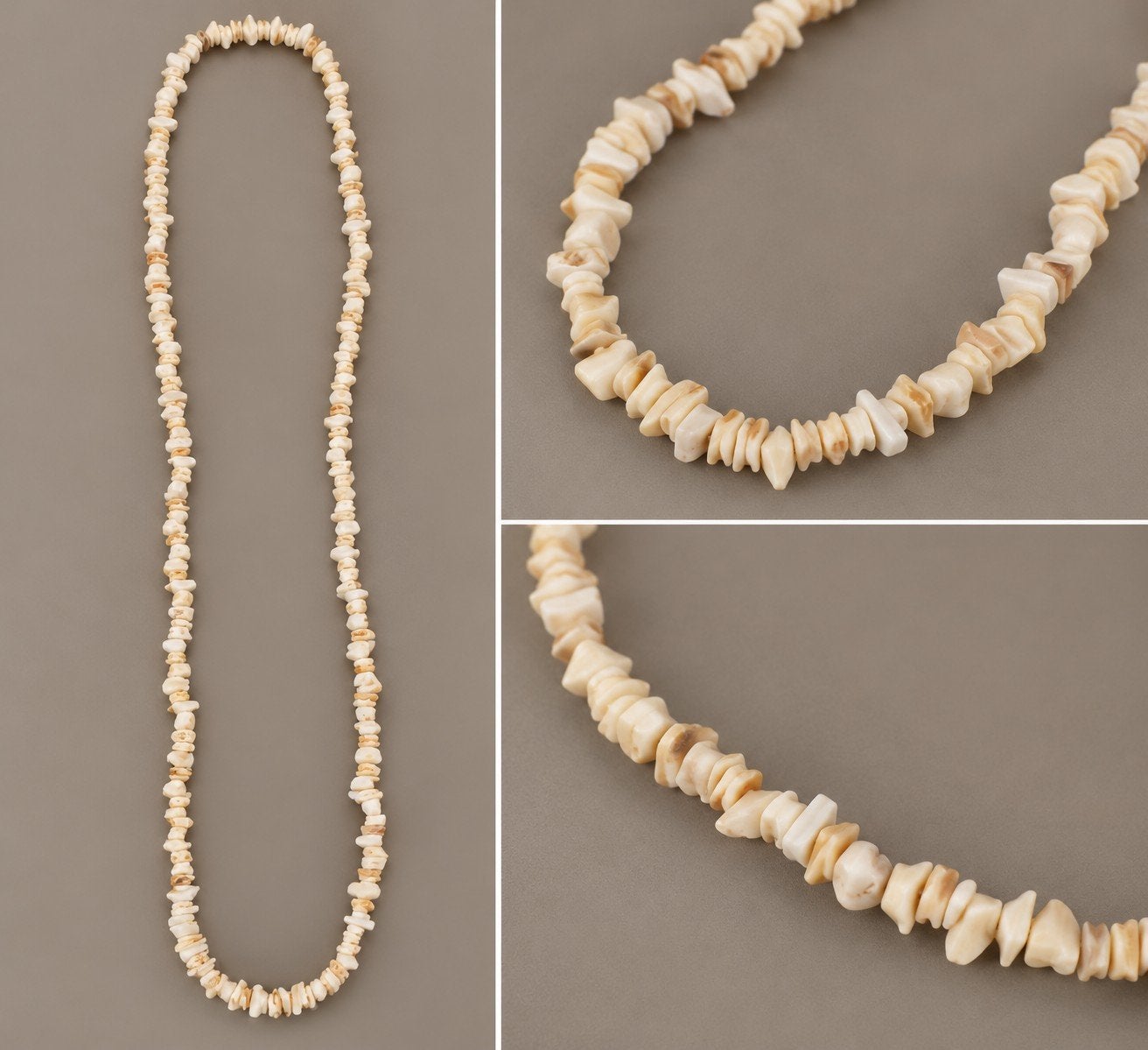 Lange ketting met ivoorkleurige natuursteenlook kralen, Ophalen of Verzenden, Overige materialen
