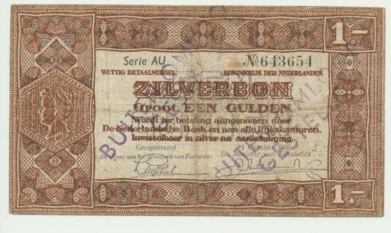 Nederland 1 Gulden 1938 Zilverbon Buiten omloop gesteld, Postzegels en Munten, Bankbiljetten | Nederland, Ophalen of Verzenden