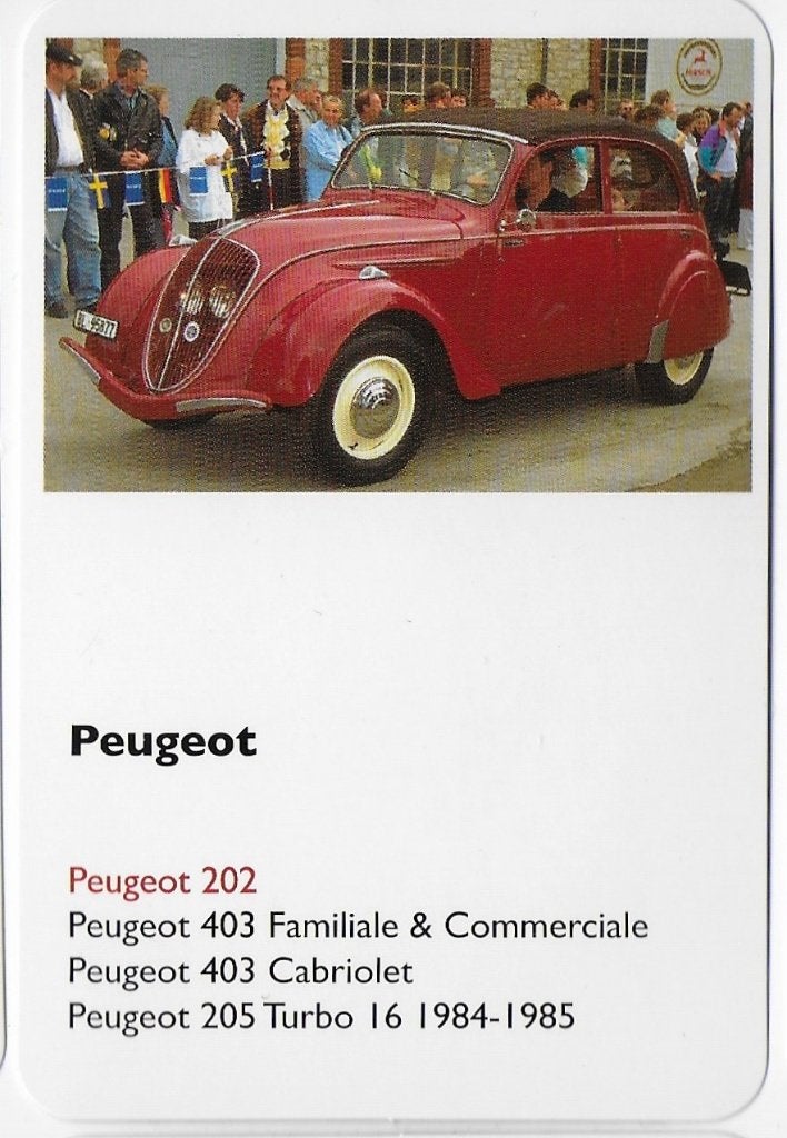 A8 autokaartje peugeot 202, Ophalen of Verzenden, Zo goed als nieuw, Auto's