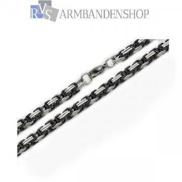 RVS Bi-color black koningsschakel ketting 55 koningsketting, Verzenden, Nieuw, Zilver, Overige materialen