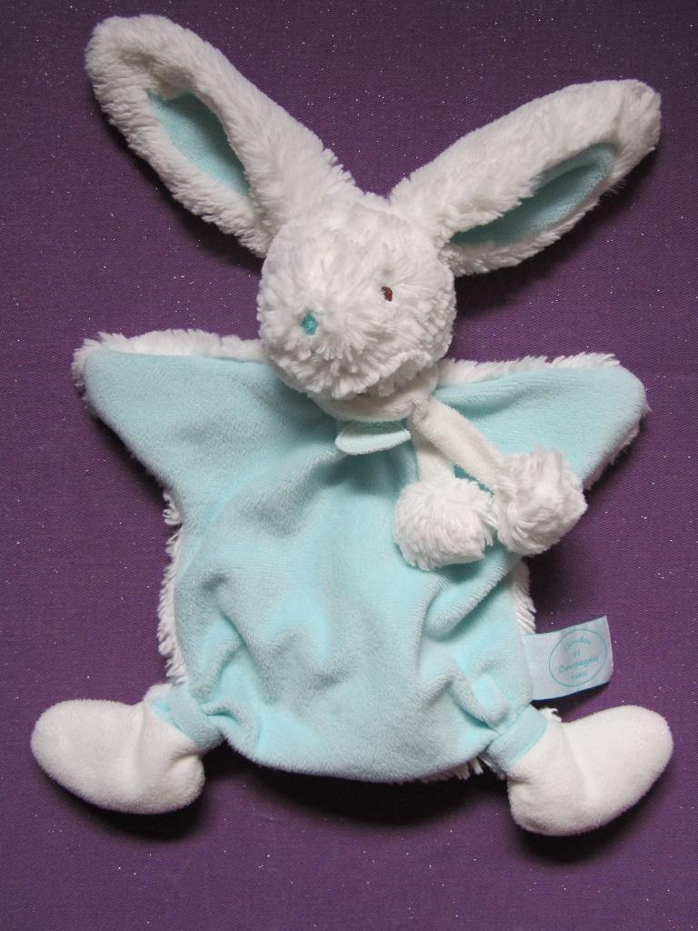 DOUDOU ET COMPAGNIE Knuffeldoekje KONIJN. LICHTBLAUW - WIT, Overige merken, Konijn, Ophalen of Verzenden, Middelgroot (20 tot 80 cm)