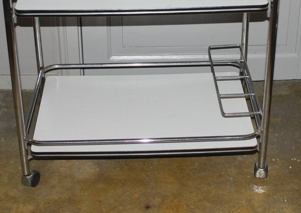 Vintage theewagen / serveerwagen met chroom en wit, Ophalen, Minder dan 55 cm, Gebruikt, Metaal of Aluminium