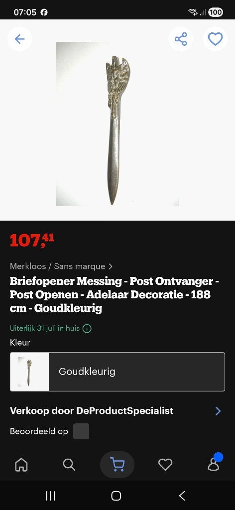 Antieke briefopener met adelaar op standaard, Ophalen of Verzenden, Brons