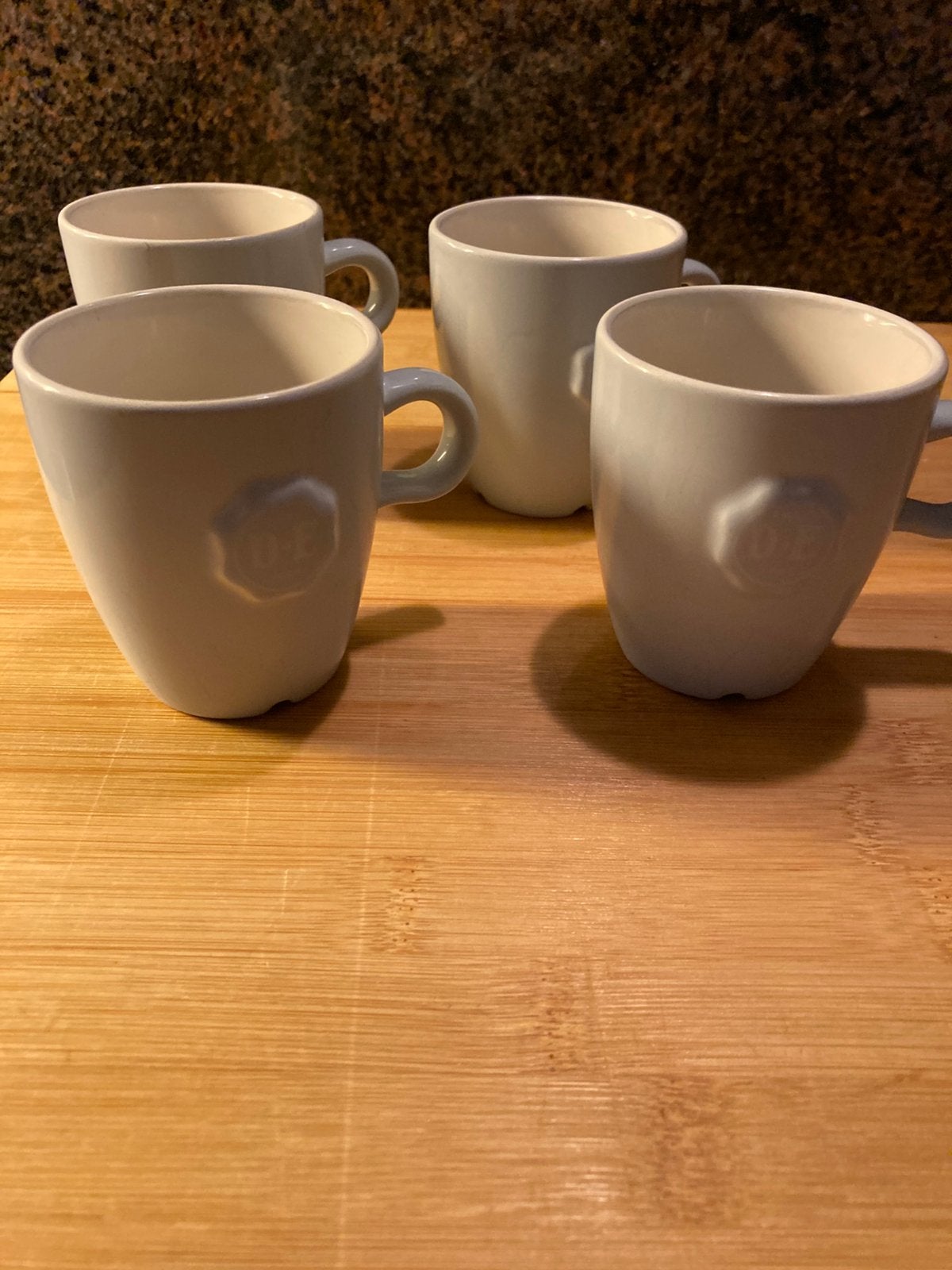 Douwe Egberts 4 koffiemokken, Gebruikt, Overige stijlen, Aardewerk, Mok