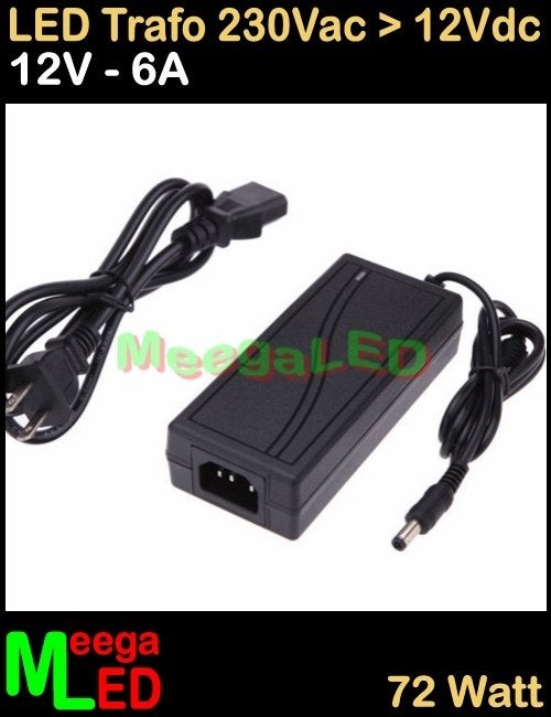 LED Trafo Voeding Adapter Driver - 230V > 12V - 6A = 72W, Overige merken, Kunststof, Zwart, Nieuw
