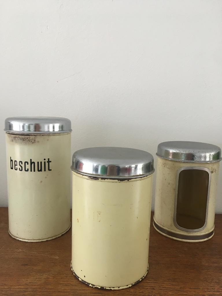 Blikken van Brabantia creme retro vintage verzameling, Verzenden, Gebruikt