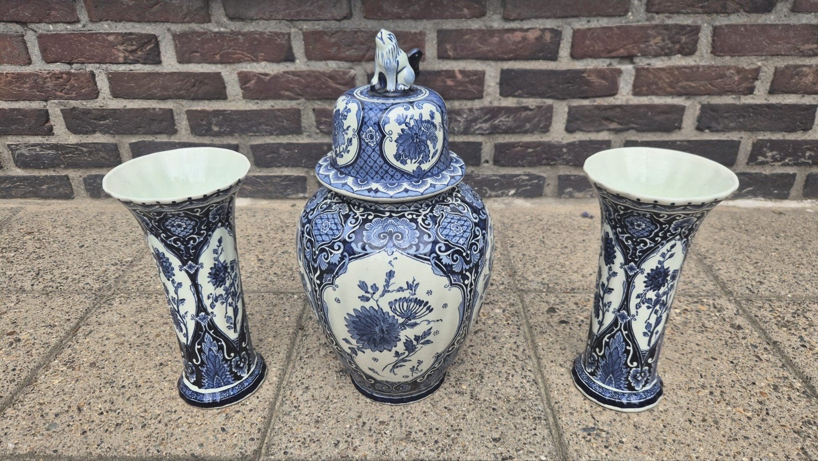 Delfts Blauw Gemberpot en Vazen Set - Royal Sphinx Boch, Antiek en Kunst, Antiek | Vazen, Ophalen