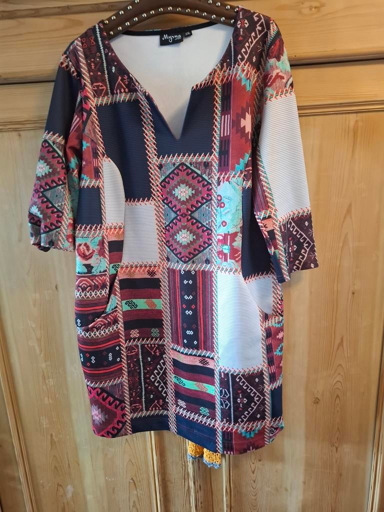 Myrna Jurk XXL - Elastisch met Patchwork Print, Myrna, Overige kleuren, Maat 46/48 (XL) of groter, Ophalen of Verzenden