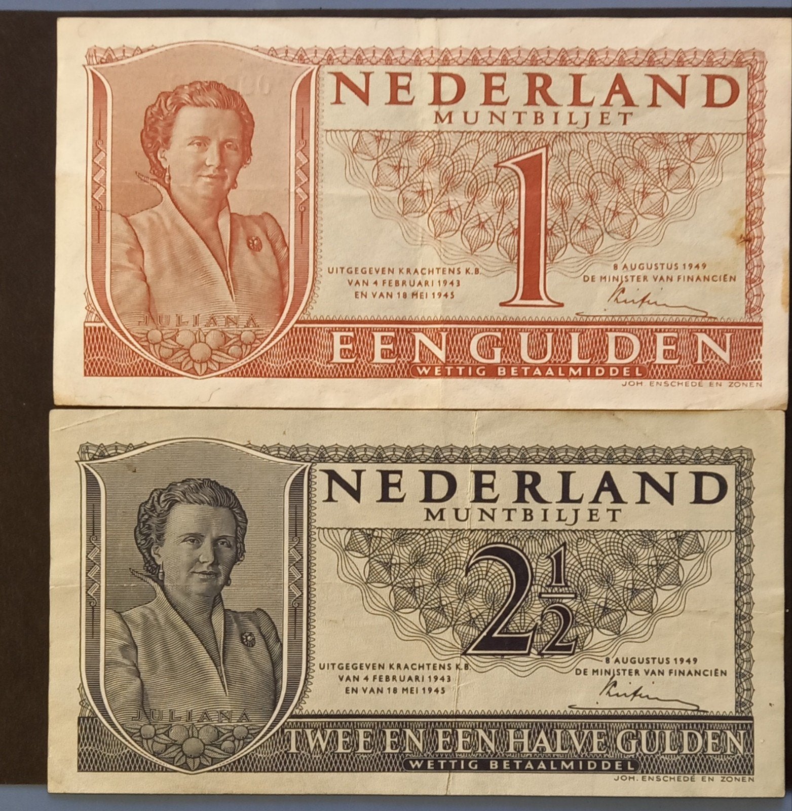 1 gld en 2 1/2 gld 1949, Postzegels en Munten, Bankbiljetten | Nederland, Ophalen of Verzenden