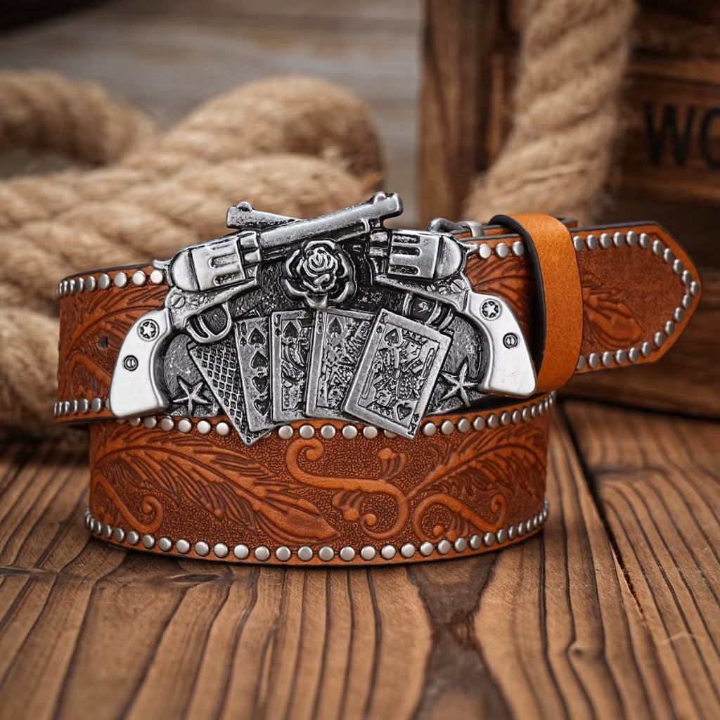Cognac bruine kunstleren western riem pistolen en kaarten, Bruin, Verzenden, Nieuw, 115 cm of meer