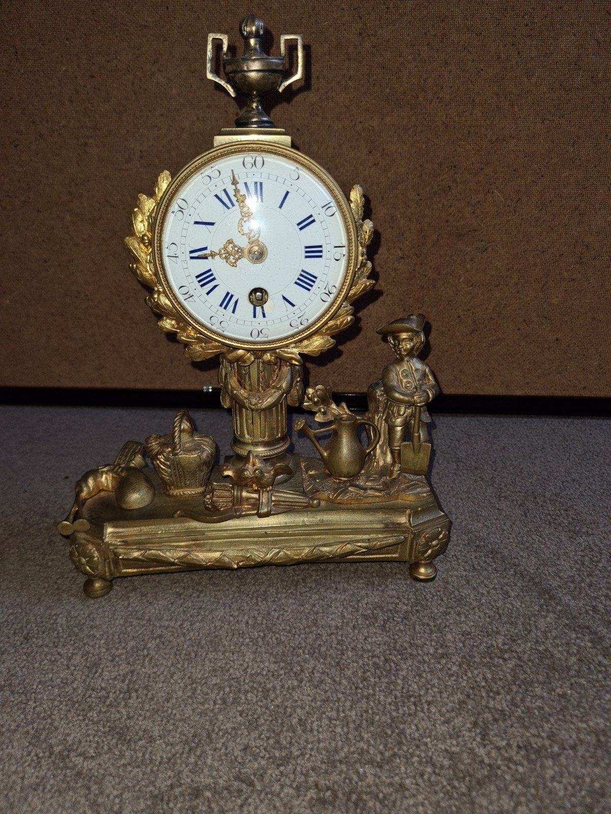 Antieke Franse bronzen pendule met figuren, Ophalen of Verzenden