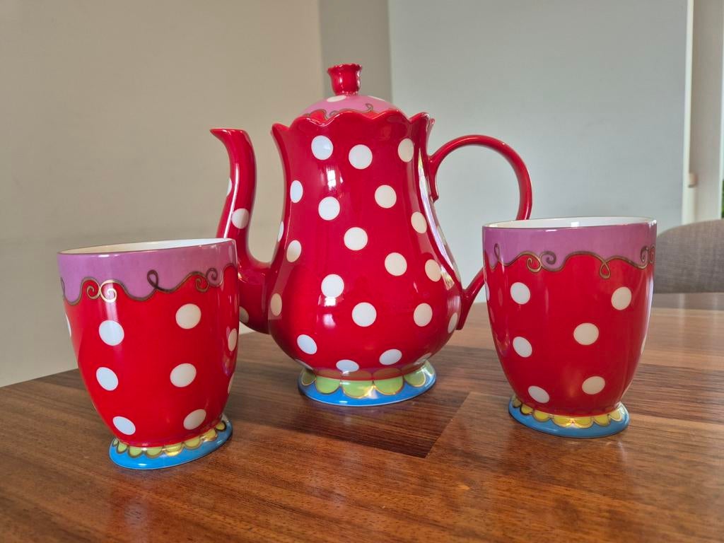 Oilily theepot met grote kopjes, Ophalen of Verzenden, Zo goed als nieuw, Overige stijlen, Overige typen