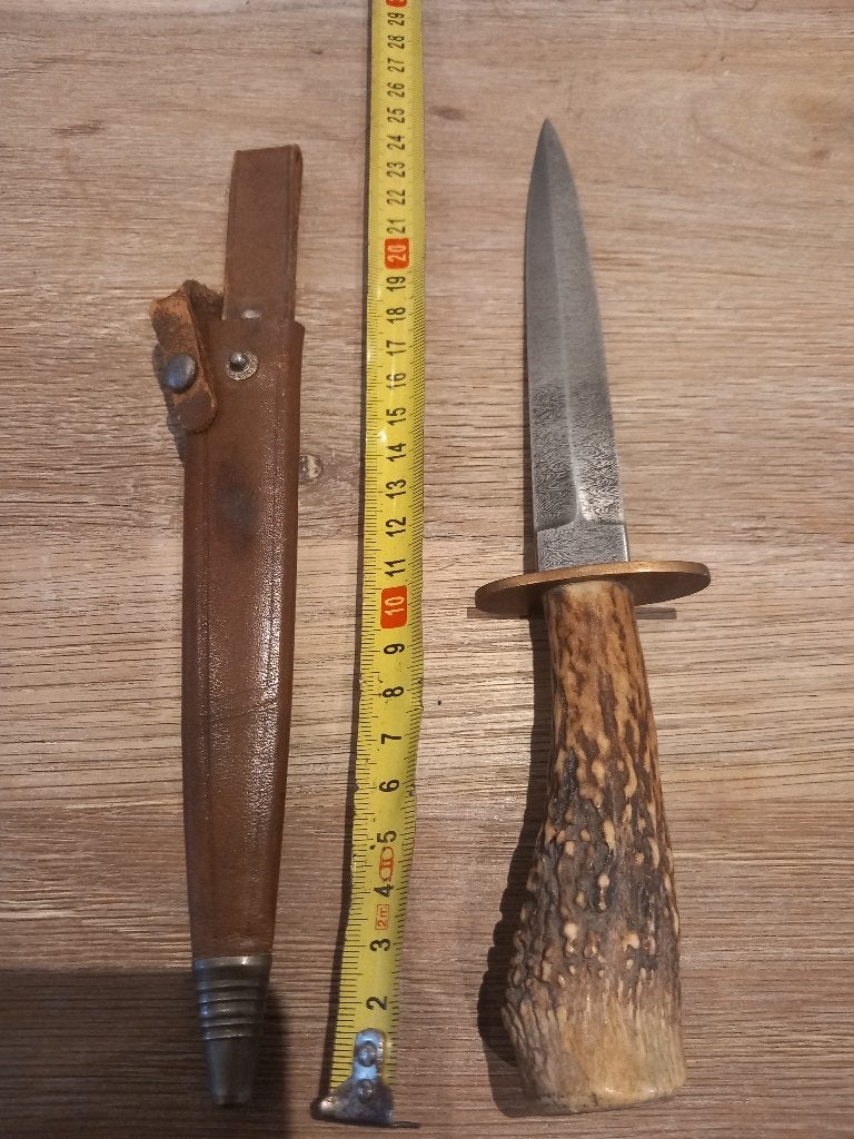 Vintage damascus jachtmes, Ophalen of Verzenden, Landmacht, Nederland, Mes of Dolk