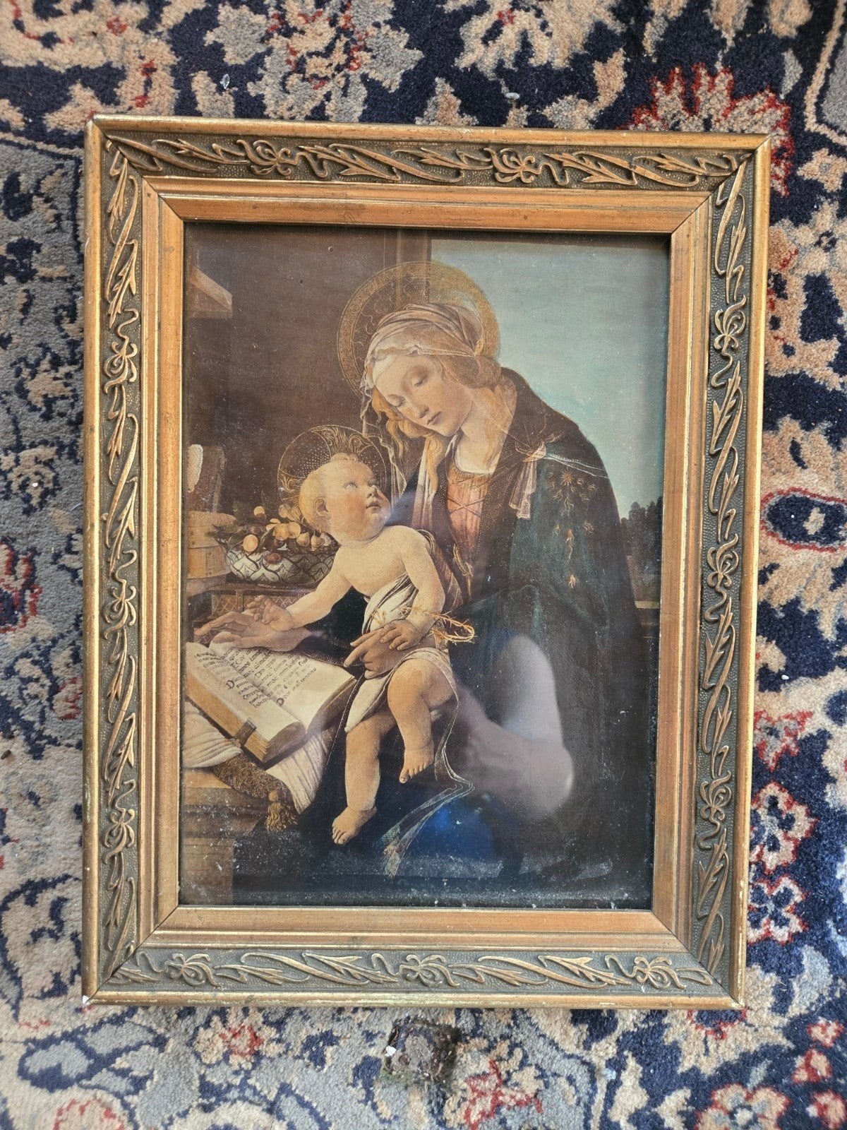 Jugendstil Art Nouveau lijst met oude religieuze afbeelding, Ophalen of Verzenden