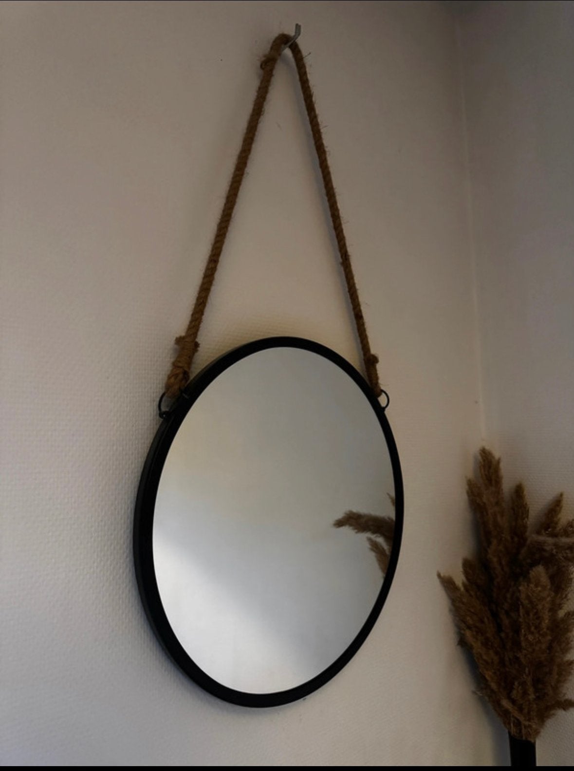 Ronde spiegel met touw, Minder dan 50 cm, Rond, Ophalen of Verzenden, Zo goed als nieuw