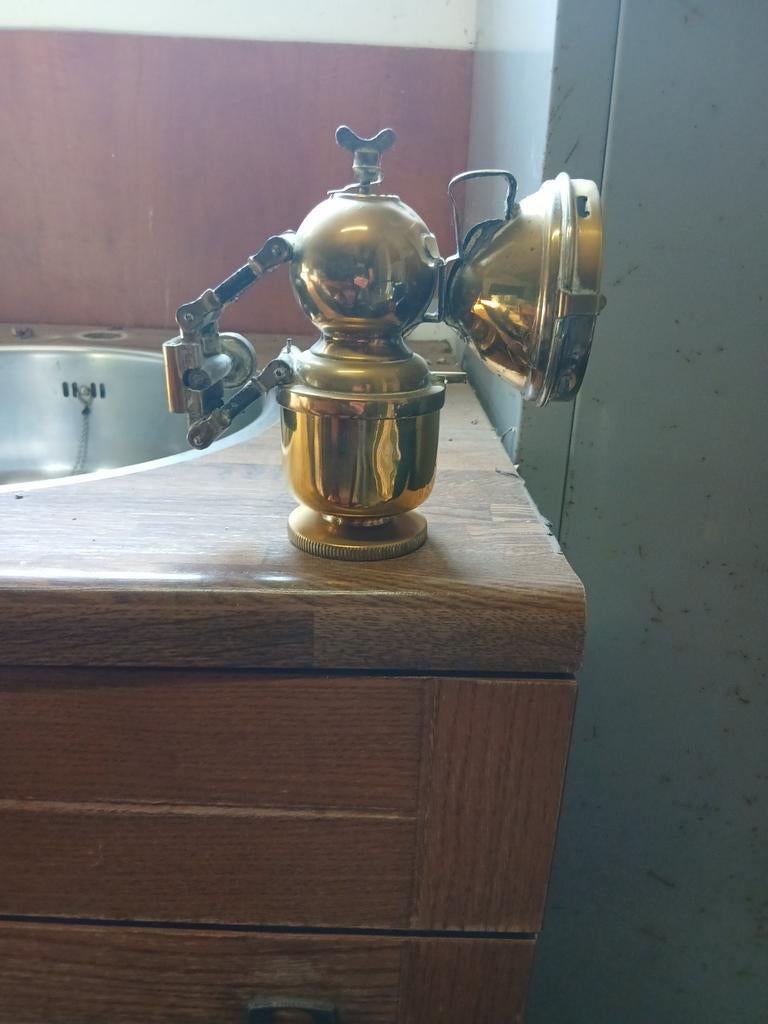Antieke messing mijnlamp - Vintage carbidlamp, Ophalen of Verzenden