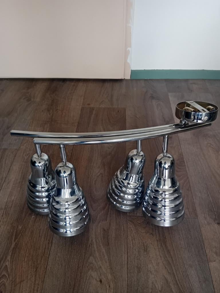 Art Deco Chromen Plafondspot met 4 Spots, Gebruikt, Metaal of Aluminium, Ophalen of Verzenden, Modern