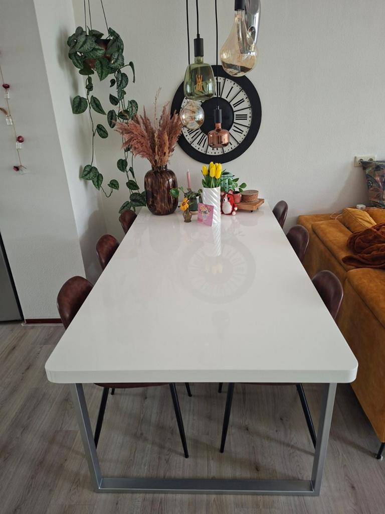 Zware eettafel wit glans, Huis en Inrichting, Tafels | Eettafels, Ophalen of Verzenden, Gebruikt, Rechthoekig, 50 tot 100 cm