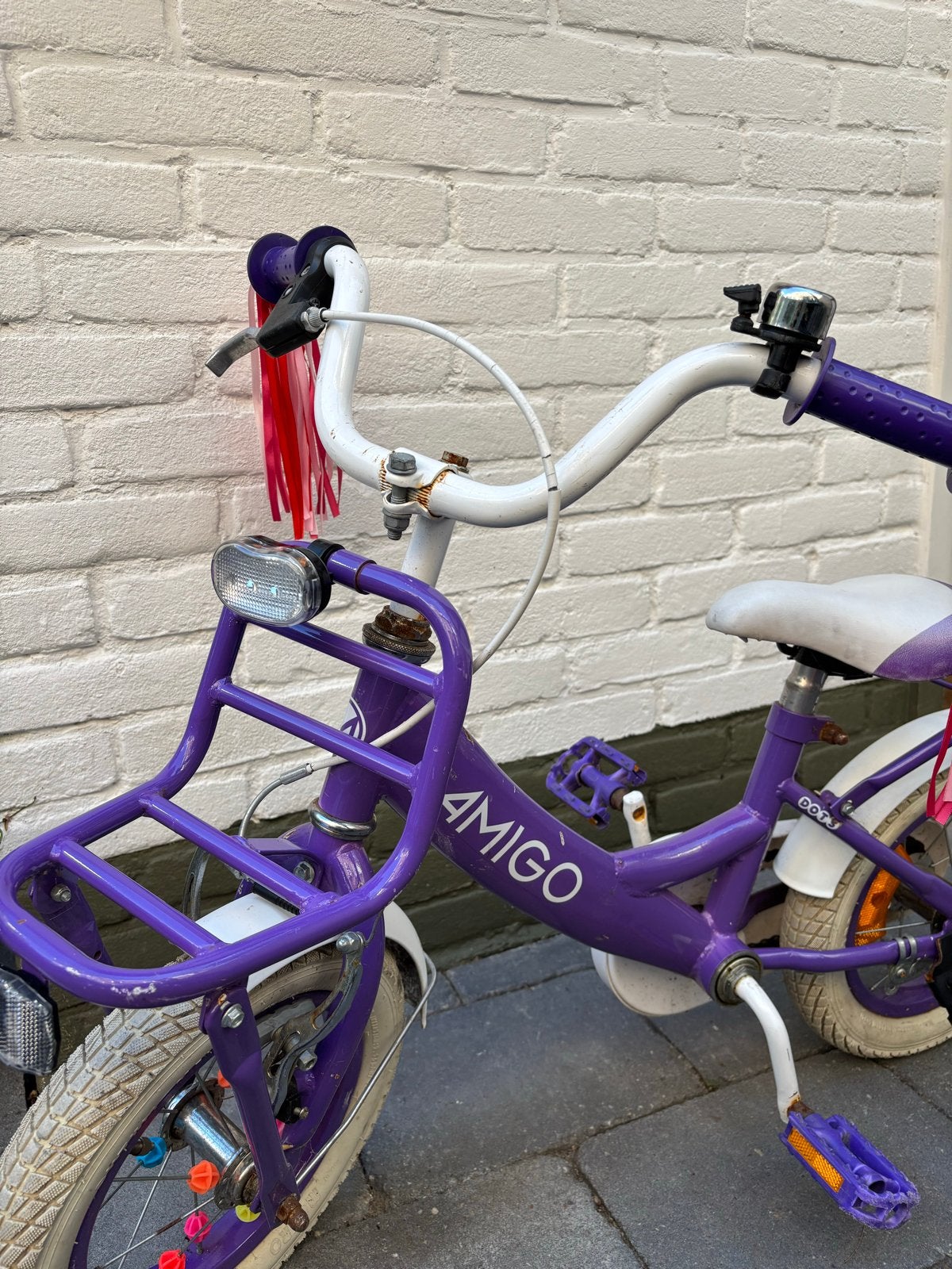 Amigo fiets 12 inch paars kinderfiets, Ophalen, Terugtraprem, Zijwieltjes, Gebruikt