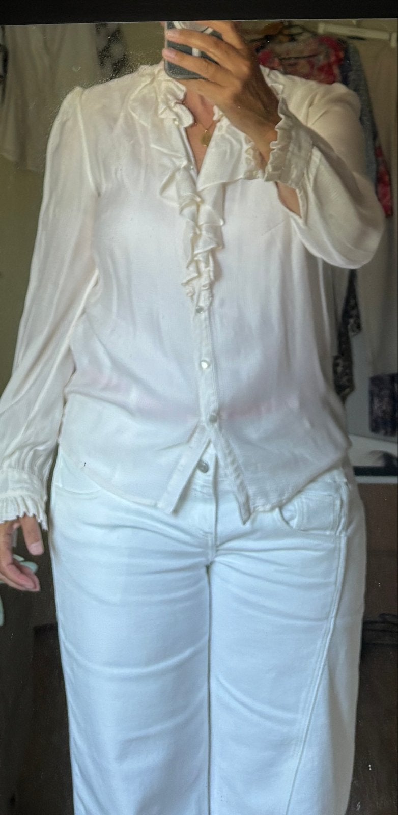 Baum und Pferdgarten blouse met ruches, Verzenden, Zo goed als nieuw, Maat 38/40 (M), Wit