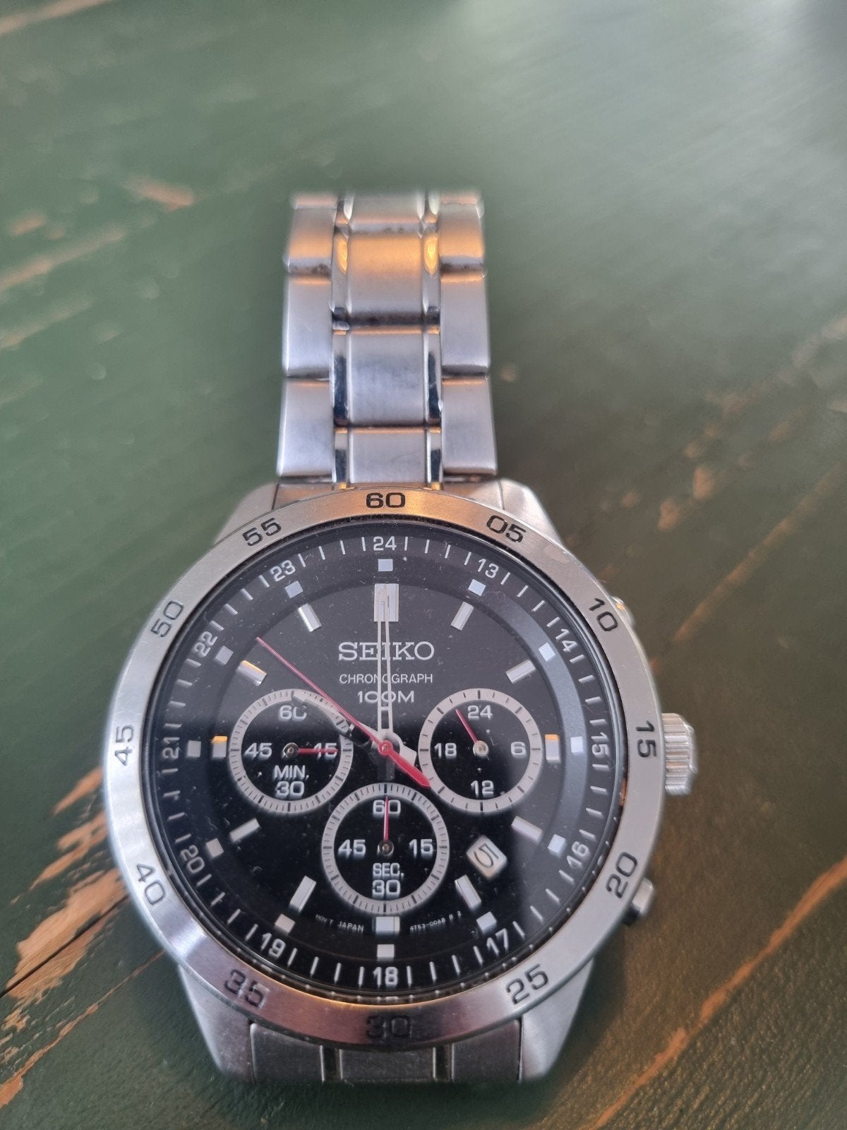 Seiko Chronograaf Herenhorloge - Zwart/Zilver, Gebruikt, Staal, Polshorloge, Ophalen of Verzenden