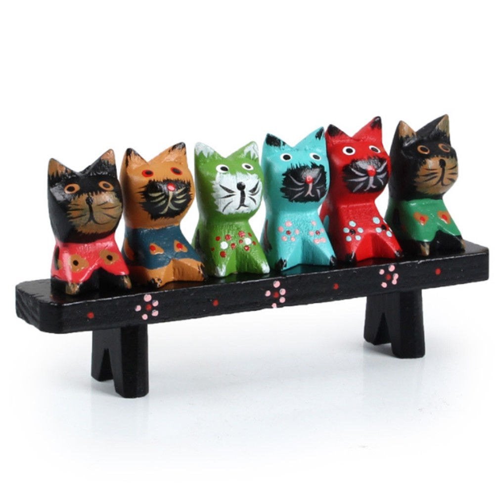 Houten Katten Beeldjes / Kat Poezen Beelden Figuurtjes Dier, Verzenden, Nieuw, Dier