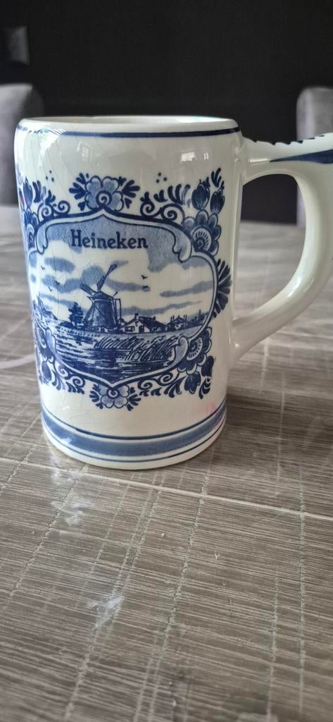 Delfts blauw Heineken bierpul met molen en zeilschip, Ophalen of Verzenden