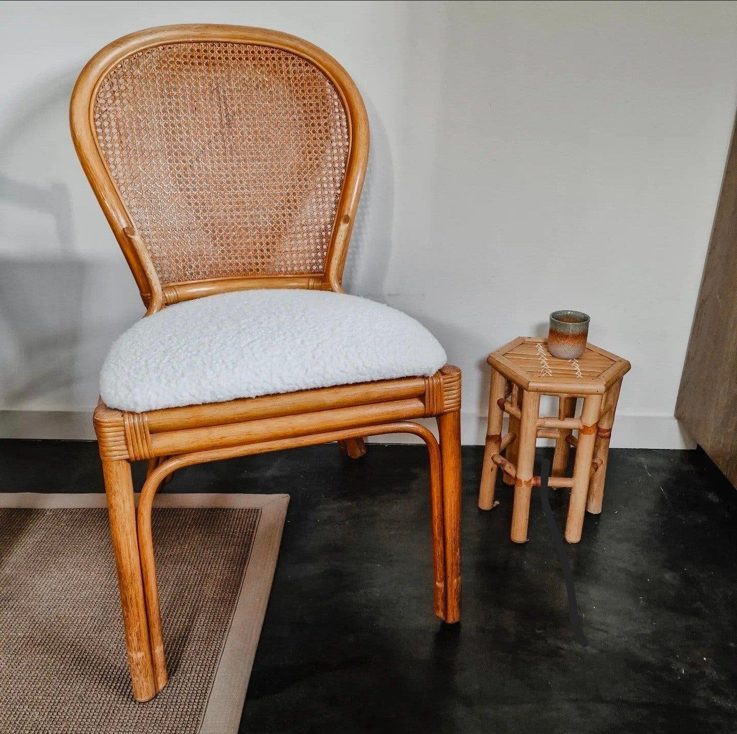 Vintage rotan stoel met webbing en teddy zitting, Ophalen
