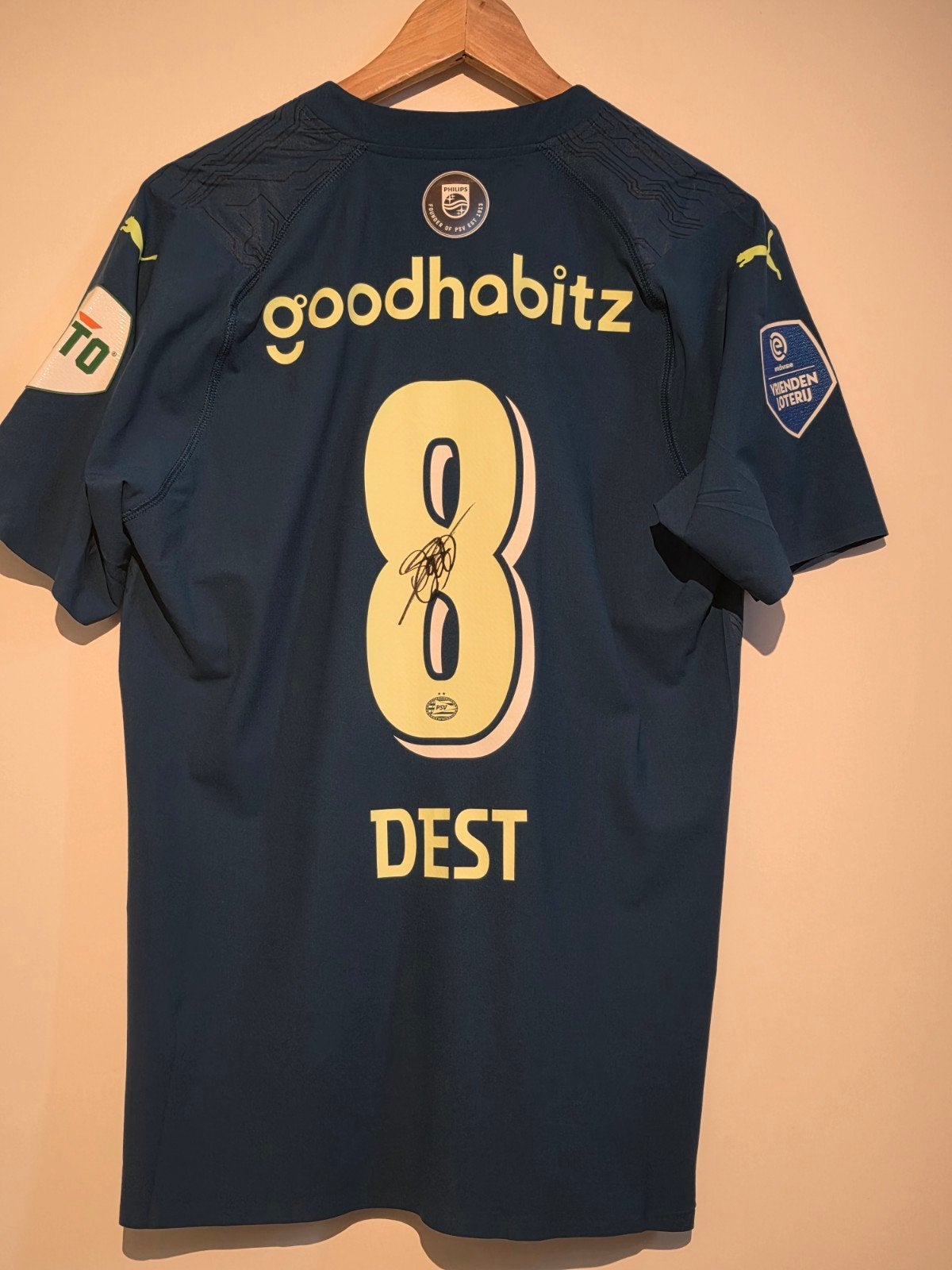 Sergiño Dest PSV matchshirt met handtekening, Maat M, Ophalen of Verzenden, Zo goed als nieuw, Shirt