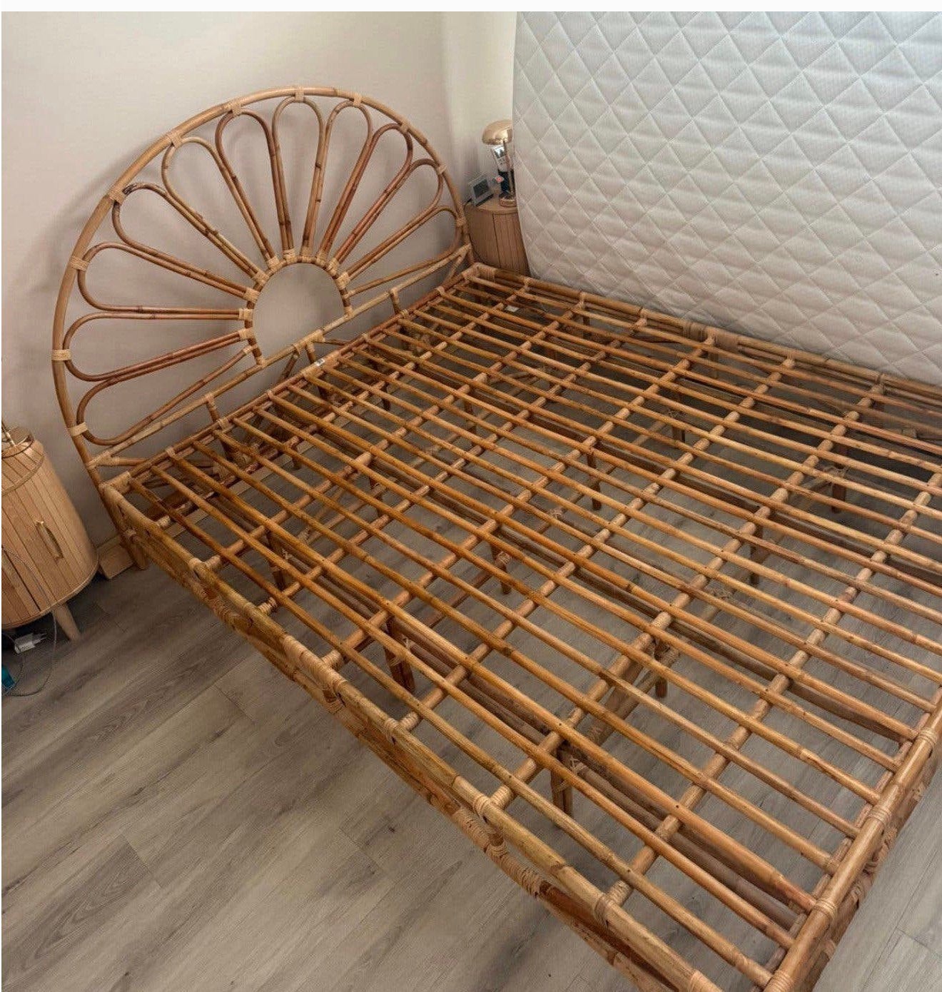 Bedombouw rotan met hoofdbord 160x210, Ophalen, Tweepersoons, Zo goed als nieuw, 160 cm