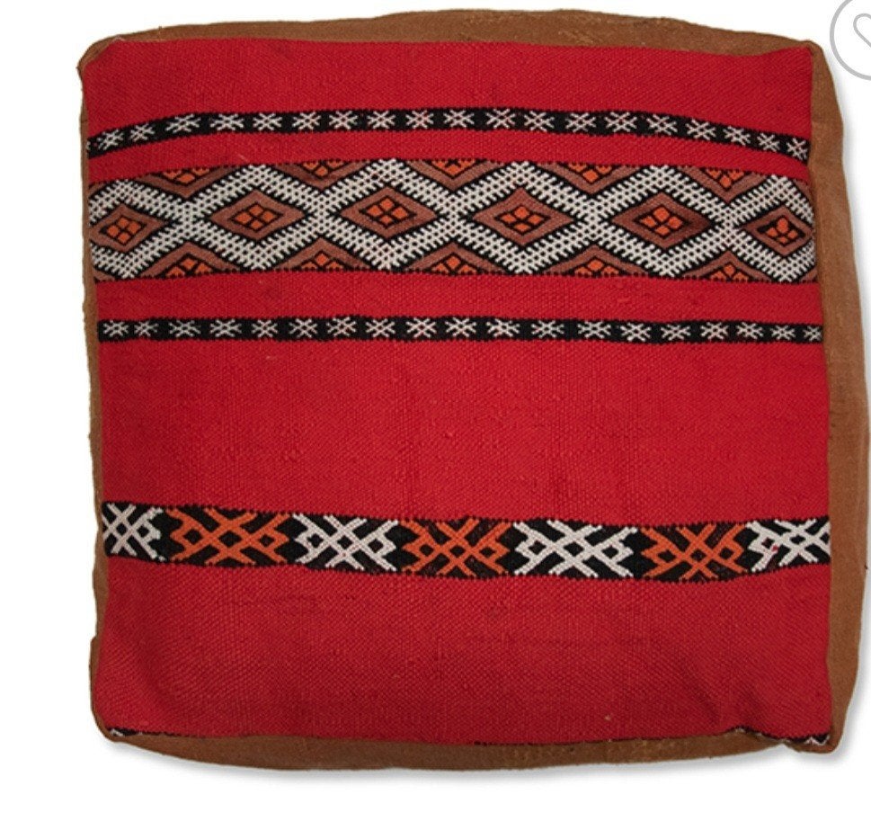 Nieuwe Marokkaanse berber wollen kelim, vloerkussen poef, Nieuw, Ophalen of Verzenden, 50 tot 75 cm, Vierkant