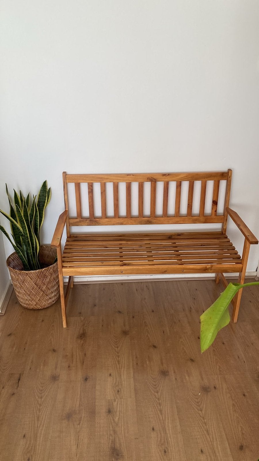 Houten balkonbankje / tuinbankje, Ophalen, Gebruikt, Hout