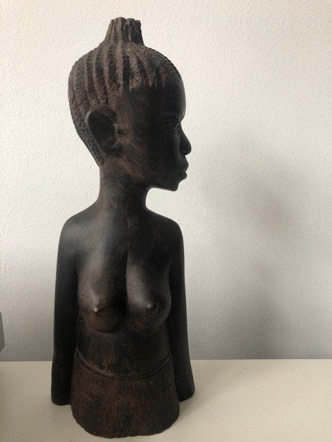 Vintage Hand Gesneden Hout Afrikaanse vrouwenbuste, Antiek en Kunst, Kunst | Beelden en Houtsnijwerken, Ophalen of Verzenden, Handgemaakt
