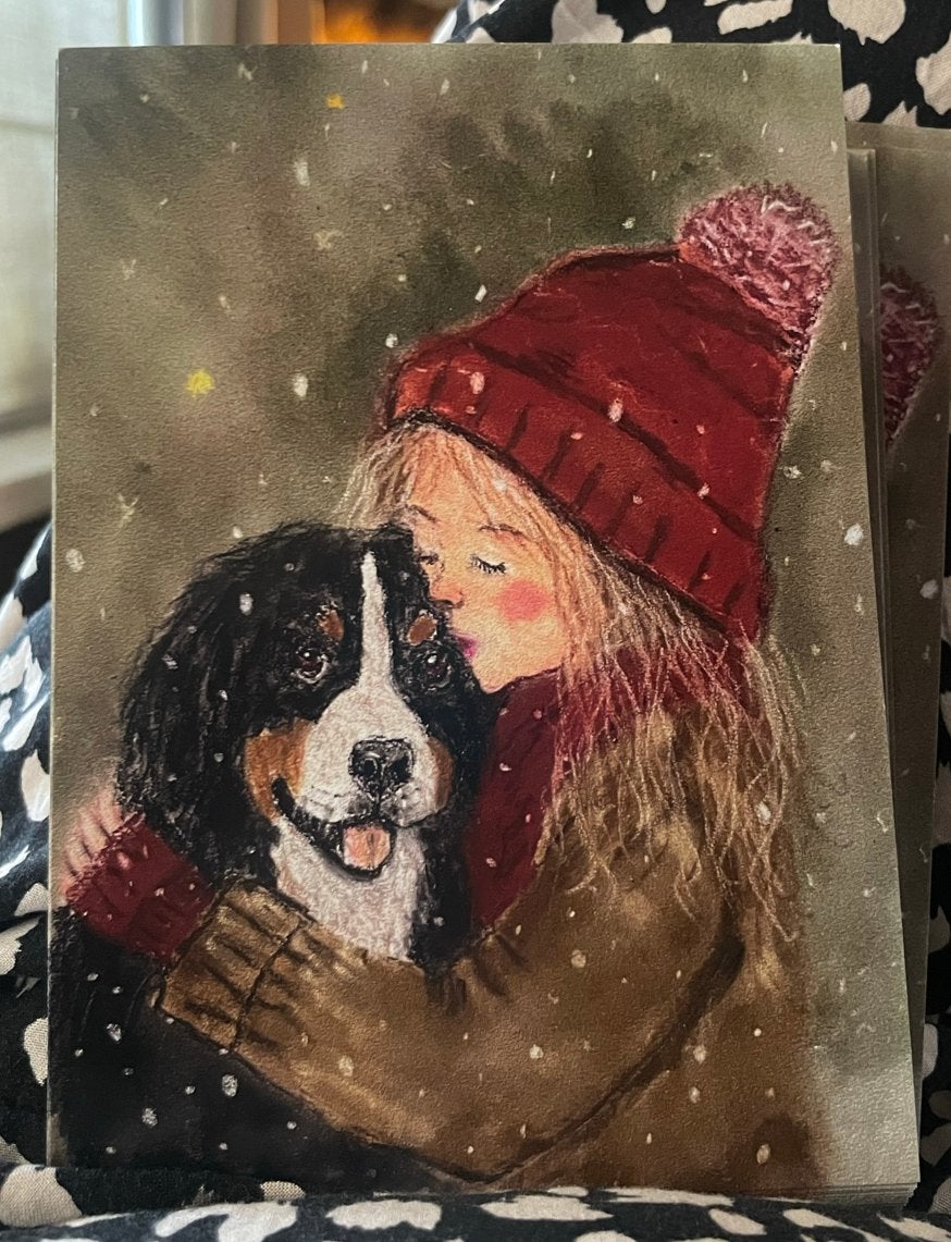 Kerstkaart berner sennen zelfgetekend, Verzenden