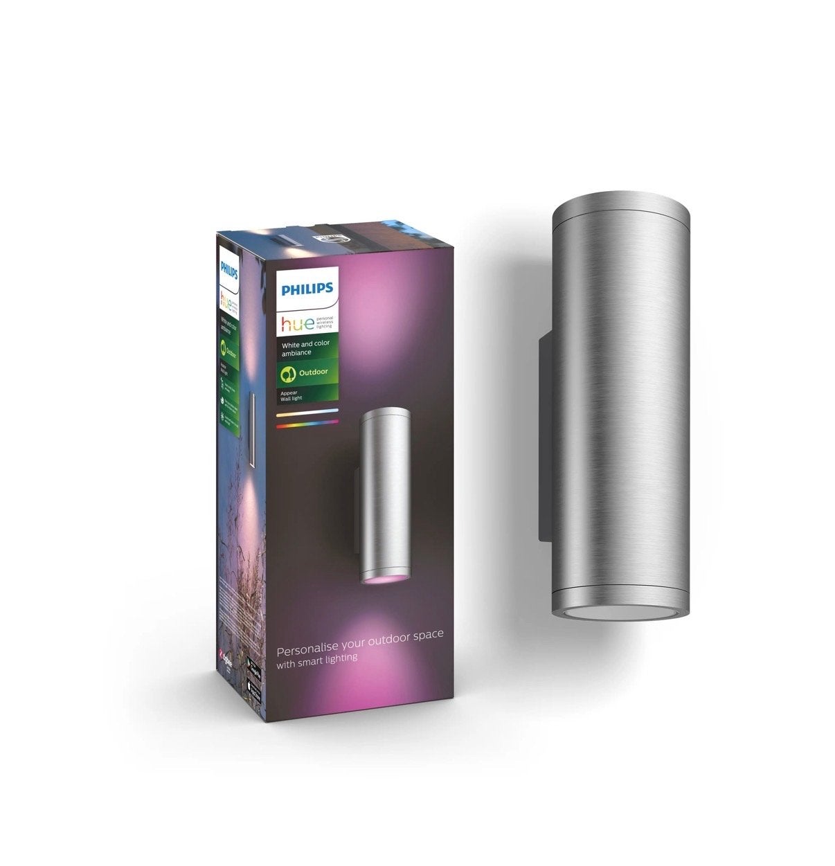 Hue White and Color Ambiance LED wandlamp Appear RVS, Tuin en Terras, Minder dan 50 watt, Wandlamp, Ophalen of Verzenden, Netvoeding