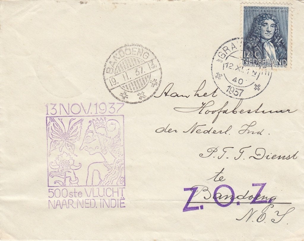 Nederland 2.54.8-1937- Envelop - 500e Vlucht naar Ned. Indië, Verzenden, Envelop