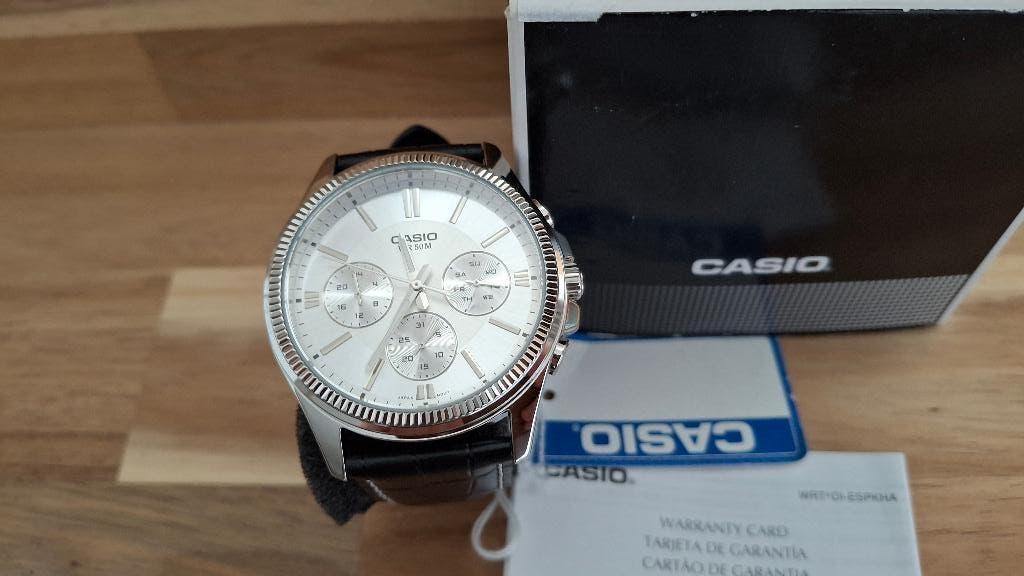 Casio quarts herenhorloge Enticer MTP-1375L-7AVDF Nieuw, Casio, Leer, Staal, Verzenden
