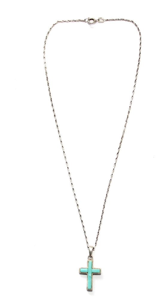 Schitterende Sterling Zilver Turquoise Kruishanger & Ketting, Overige kleuren, Ophalen of Verzenden, Zo goed als nieuw, Met edelsteen