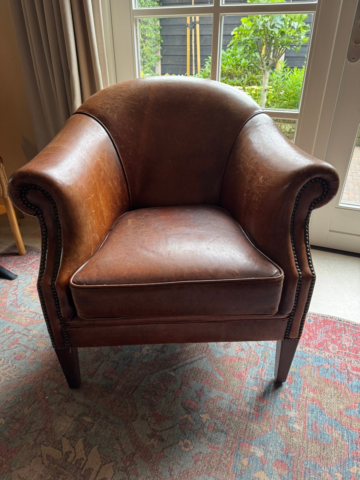 Fauteuils engels schapenleder, Ophalen, Klassiek, Zo goed als nieuw, 75 tot 100 cm