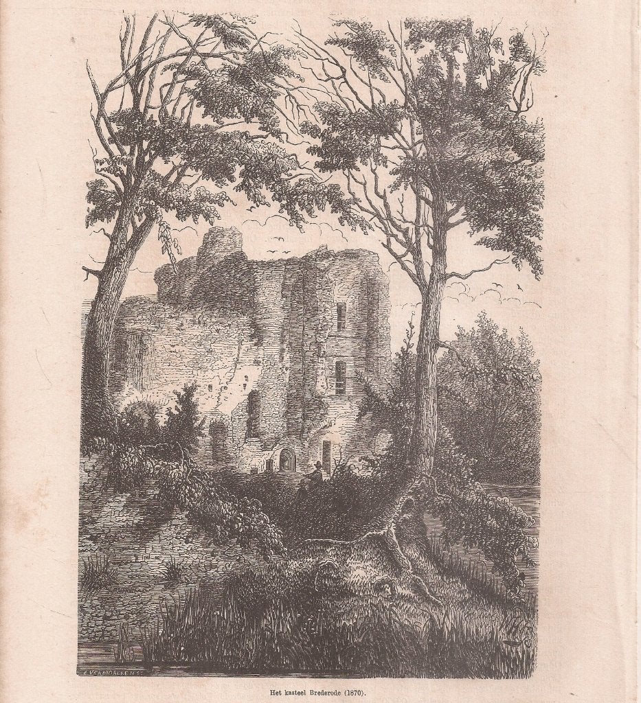 Het kasteel Brederode 1870 houtgravure E. Vermorcken
